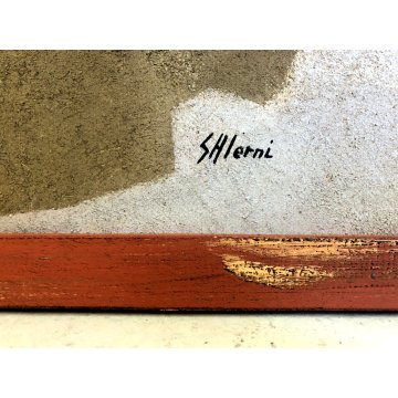 QUADRO DIPINTO ASTRATTO OLIO TELA Salerni Enzo "Silenzio assoluto" PAESAGGIO '77