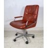 POLTRONA UFFICIO GIREVOLE ROTELLE DESIGN ANNI 60 PELLE ARANCIONE METALLO VINTAGE