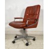 POLTRONA UFFICIO GIREVOLE ROTELLE DESIGN ANNI 60 PELLE ARANCIONE METALLO VINTAGE