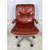 POLTRONA UFFICIO GIREVOLE ROTELLE DESIGN ANNI 60 PELLE ARANCIONE METALLO VINTAGE