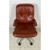 POLTRONA UFFICIO GIREVOLE ROTELLE DESIGN ANNI 60 PELLE ARANCIONE METALLO VINTAGE