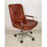 POLTRONA UFFICIO GIREVOLE ROTELLE DESIGN ANNI 60 PELLE ARANCIONE METALLO VINTAGE