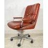 POLTRONA UFFICIO GIREVOLE ROTELLE DESIGN ANNI 60 PELLE ARANCIONE METALLO VINTAGE