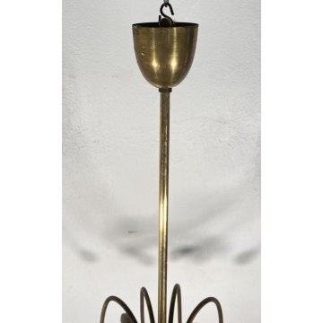 LAMPADARIO DESIGN ANNI 50 OTTONE 12 BRACCI CASCATA BRASS CHANDELIER VINTAGE OLD