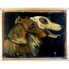 QUADRO DOPPIO DIPINTO OLIO NATURA MORTA CESTO FRAGOLE RITRATTO CANI LEVRIERI 900