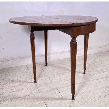 ANTICA CONSOLE INTARSIATA MEZZALUNA LIBRO 1800 LEGNO NOCE CONSOLE ROTONDA EPOCA