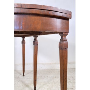 ANTICA CONSOLE INTARSIATA MEZZALUNA LIBRO 1800 LEGNO NOCE CONSOLE ROTONDA EPOCA