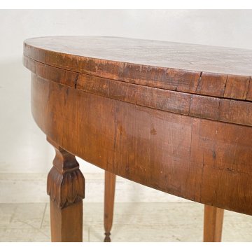 ANTICA CONSOLE INTARSIATA MEZZALUNA LIBRO 1800 LEGNO NOCE CONSOLE ROTONDA EPOCA