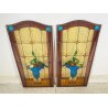 COPPIA DI VETRATE COLORATE LIBERTY ANNI 20 VASO FIORI FRUTTA PRIMI 1900 EPOCA