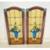COPPIA DI VETRATE COLORATE LIBERTY ANNI 20 VASO FIORI FRUTTA PRIMI 1900 EPOCA