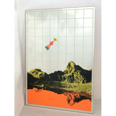 SPECCHIO DESIGN RENATO VOLPINI SERIGRAFATO MONTAGNE ANNI 60 VINTAGE MODA RARO