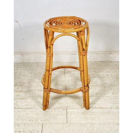 SGABELLO ROTONDO IN RATTAN ANNI 70 BAMBU SEDIA SALOTTO CUCINA TRESPOLO VINTAGE