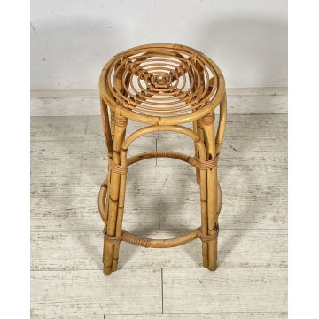 SGABELLO ROTONDO IN RATTAN ANNI 70 BAMBU SEDIA SALOTTO CUCINA TRESPOLO VINTAGE