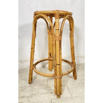 SGABELLO ROTONDO IN RATTAN ANNI 70 BAMBU SEDIA SALOTTO CUCINA TRESPOLO VINTAGE