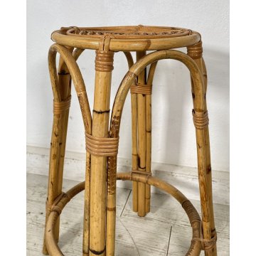 SGABELLO ROTONDO IN RATTAN ANNI 70 BAMBU SEDIA SALOTTO CUCINA TRESPOLO VINTAGE