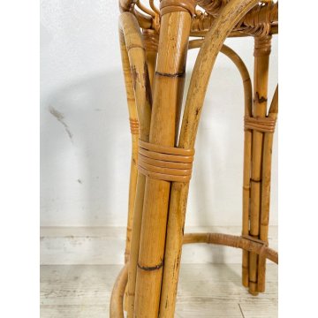 SGABELLO ROTONDO IN RATTAN ANNI 70 BAMBU SEDIA SALOTTO CUCINA TRESPOLO VINTAGE