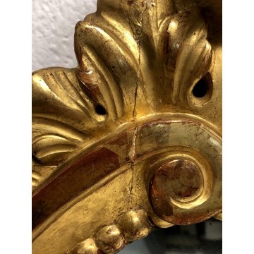 ANTICO SPECCHIO CARTAGLORIA CORNICE LEGNO ORNATO INTAGLIATO BAROCCO ORO '800