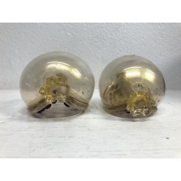 ANTICA COPPIA FRUTTO MELOGRANO VETRO SOFFIATO MURANO TRASPARENTE FOGLIA ORO '50s