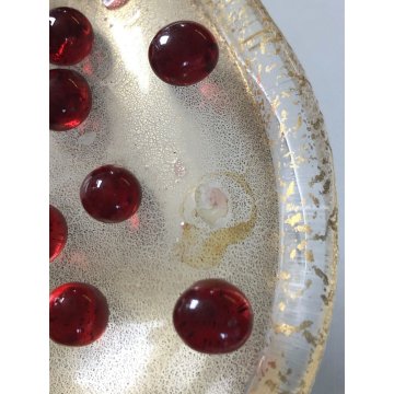 ANTICA COPPIA FRUTTO MELOGRANO VETRO SOFFIATO MURANO TRASPARENTE FOGLIA ORO '50s