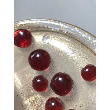 ANTICA COPPIA FRUTTO MELOGRANO VETRO SOFFIATO MURANO TRASPARENTE FOGLIA ORO '50s