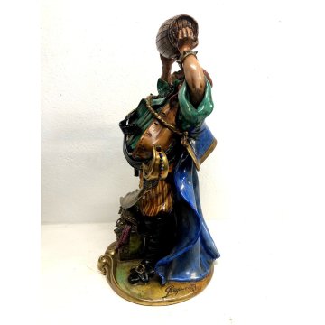 GRANDE SCULTURA CERAMICA SMALTATA Batignani 97 CORSARO PIRATA h53 BOTTE FORZIERE