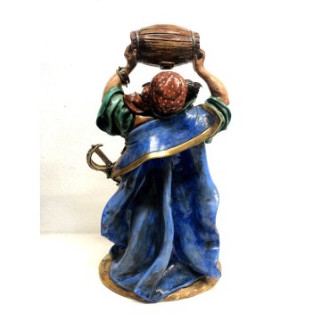 GRANDE SCULTURA CERAMICA SMALTATA Batignani 97 CORSARO PIRATA h53 BOTTE FORZIERE
