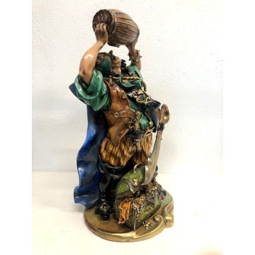 GRANDE SCULTURA CERAMICA SMALTATA Batignani 97 CORSARO PIRATA h53 BOTTE FORZIERE