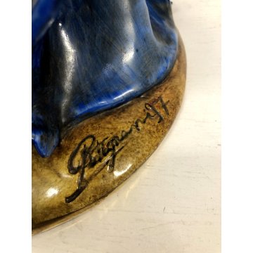 GRANDE SCULTURA CERAMICA SMALTATA Batignani 97 CORSARO PIRATA h53 BOTTE FORZIERE