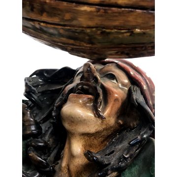 GRANDE SCULTURA CERAMICA SMALTATA Batignani 97 CORSARO PIRATA h53 BOTTE FORZIERE