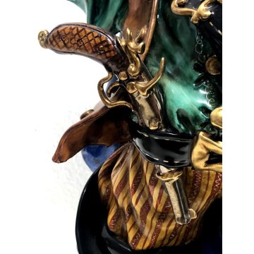 GRANDE SCULTURA CERAMICA SMALTATA Batignani 97 CORSARO PIRATA h53 BOTTE FORZIERE