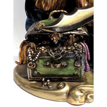 GRANDE SCULTURA CERAMICA SMALTATA Batignani 97 CORSARO PIRATA h53 BOTTE FORZIERE