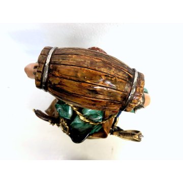 GRANDE SCULTURA CERAMICA SMALTATA Batignani 97 CORSARO PIRATA h53 BOTTE FORZIERE
