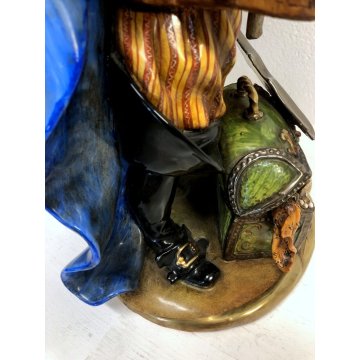 GRANDE SCULTURA CERAMICA SMALTATA Batignani 97 CORSARO PIRATA h53 BOTTE FORZIERE
