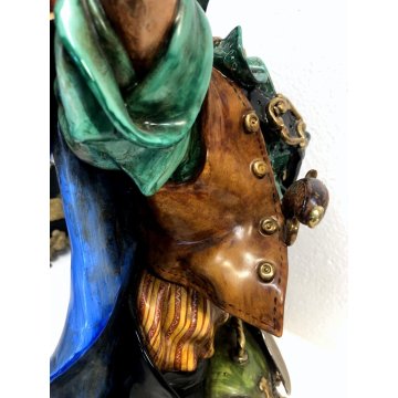 GRANDE SCULTURA CERAMICA SMALTATA Batignani 97 CORSARO PIRATA h53 BOTTE FORZIERE