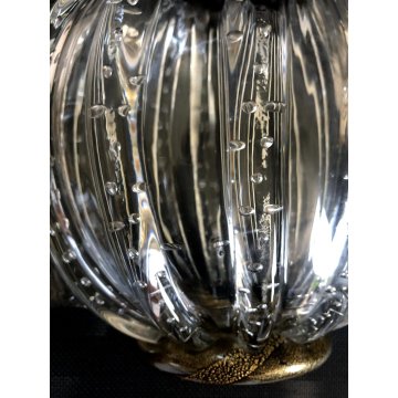 VASO SCULTURA VETRO Murano Barovier & Toso BOLLE AVVENTURINA ORO BUBBLES '40s