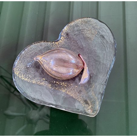 PIATTINO CIOTOLA CUORE FRUTTO prugna FIRMATI LA MURRINA vetro soffiato MURANO