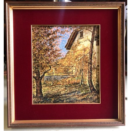 QUADRO DIPINTO OLIO Danilo Andreis "Omaggio al maestro Fornara" PAESAGGIO RURALE