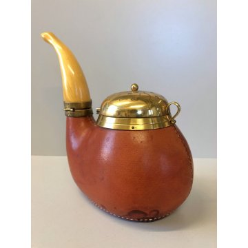 ANTICA PIPA PORTA TABACCO ALDO TURA MACABO' VINTAGE LEGNO CUOIO OTTONE ANNI '40