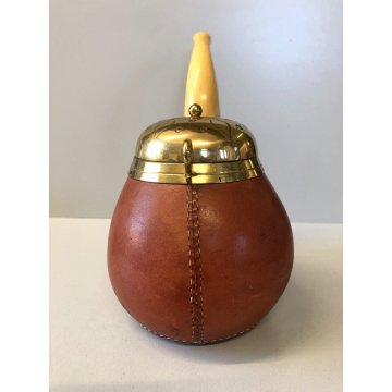 ANTICA PIPA PORTA TABACCO ALDO TURA MACABO' VINTAGE LEGNO CUOIO OTTONE ANNI '40