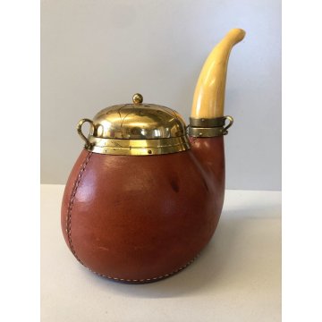 ANTICA PIPA PORTA TABACCO ALDO TURA MACABO' VINTAGE LEGNO CUOIO OTTONE ANNI '40