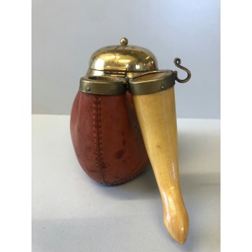 ANTICA PIPA PORTA TABACCO ALDO TURA MACABO' VINTAGE LEGNO CUOIO OTTONE ANNI '40