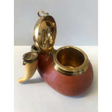 ANTICA PIPA PORTA TABACCO ALDO TURA MACABO' VINTAGE LEGNO CUOIO OTTONE ANNI '40
