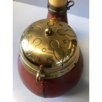 ANTICA PIPA PORTA TABACCO ALDO TURA MACABO' VINTAGE LEGNO CUOIO OTTONE ANNI '40