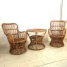 SET GIARDINO 2 POLTRONE TAVOLO RATTAN VIMINI BAMBU ITALIAN DESIGN MIDCENTURY '50