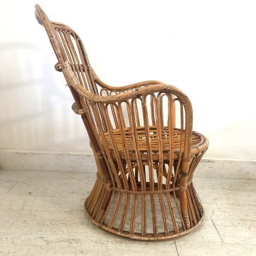 SET GIARDINO 2 POLTRONE TAVOLO RATTAN VIMINI BAMBU ITALIAN DESIGN MIDCENTURY '50