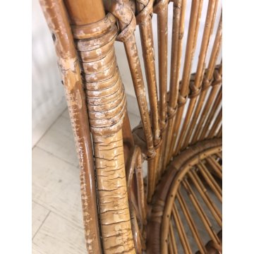 SET GIARDINO 2 POLTRONE TAVOLO RATTAN VIMINI BAMBU ITALIAN DESIGN MIDCENTURY '50