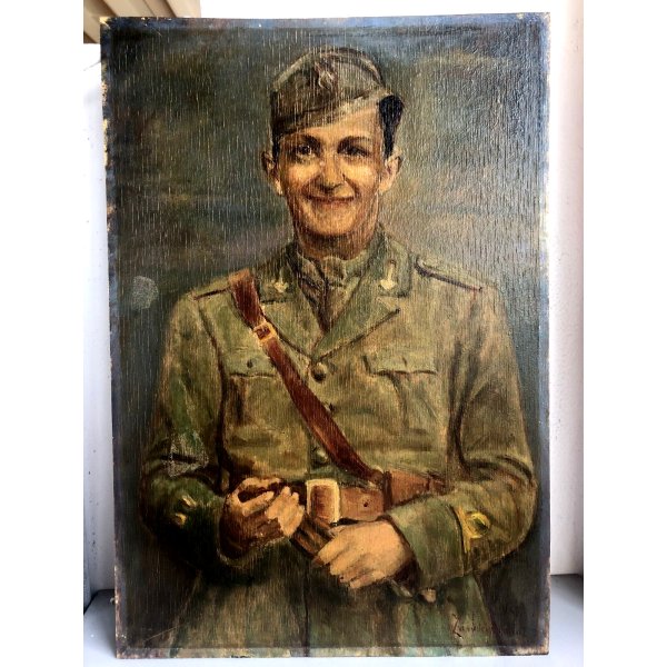 QUADRO RITRATTO DIPINTO OLIO TAVOLA Zanale Giacomi ? SOLDATO MILITARE GRADI 1947