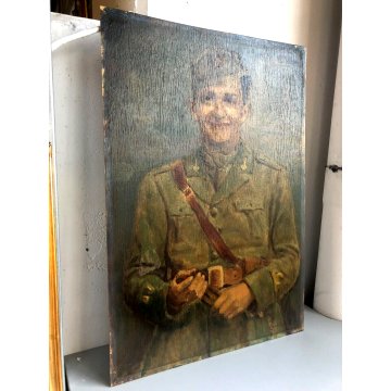 QUADRO RITRATTO DIPINTO OLIO TAVOLA Zanale Giacomi ? SOLDATO MILITARE GRADI 1947