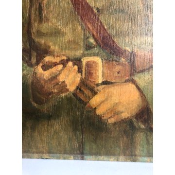 QUADRO RITRATTO DIPINTO OLIO TAVOLA Zanale Giacomi ? SOLDATO MILITARE GRADI 1947