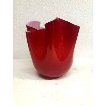 VASO FAZZOLETTO DESIGN F. Bianconi Venini VETRO MURANO 23 cm/h ROSSO/ROSA 2010